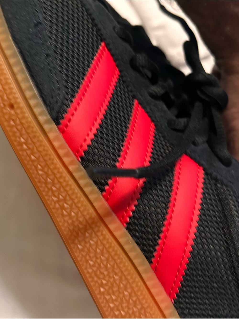 adidas Black Sneakers with Red Stripes and Gum Outsole